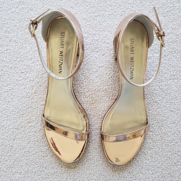 Stuart Weitzman Simple Sandals Rose Gold Metallic Leather Size 10 - Picture 4 of 4